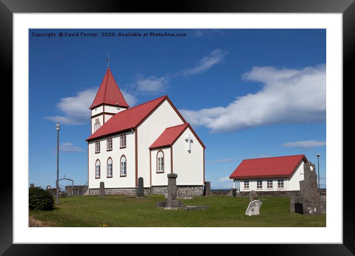 The Kalfatjarnarkirkja Church at Vatnsleysustrond  Framed Mounted Print by David Forster