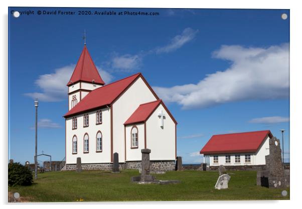 The Kalfatjarnarkirkja Church at Vatnsleysustrond  Acrylic by David Forster