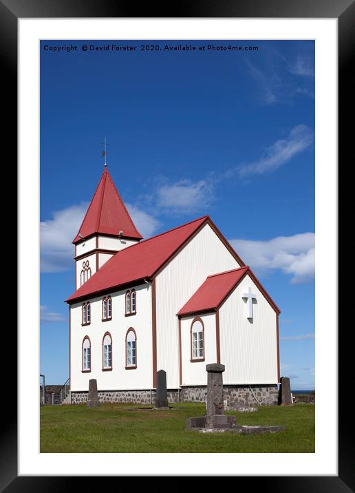 The Kalfatjarnarkirkja Church at Vatnsleysustrond  Framed Mounted Print by David Forster