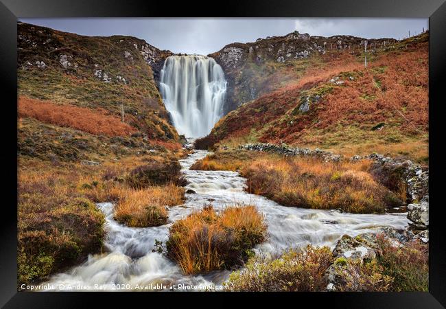 Waterfall at Clashnessie Framed Print by Andrew Ray