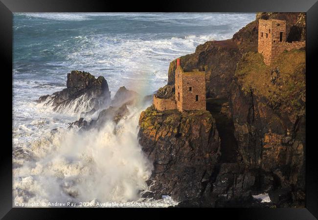 Rough Sea at Botallack Framed Print by Andrew Ray
