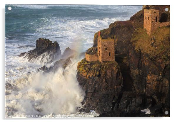 Rough Sea at Botallack Acrylic by Andrew Ray