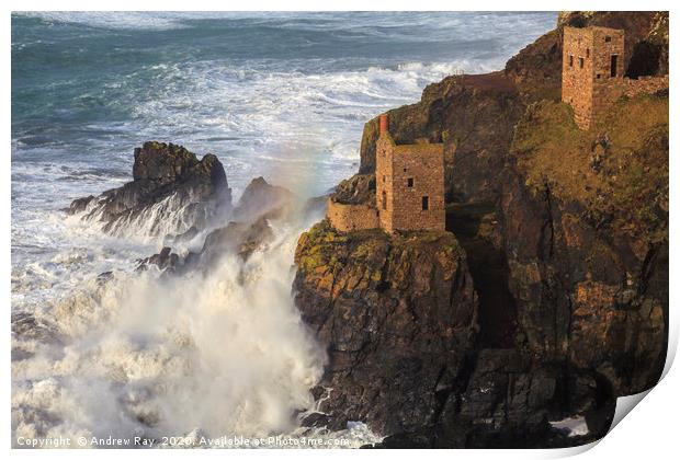 Rough Sea at Botallack Print by Andrew Ray