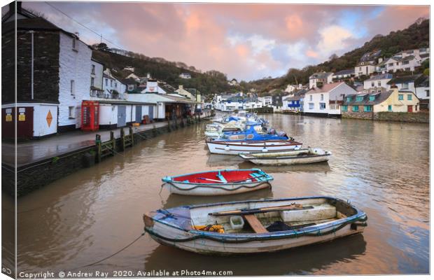 Boats at Sunrise (Polperro) Canvas Print by Andrew Ray