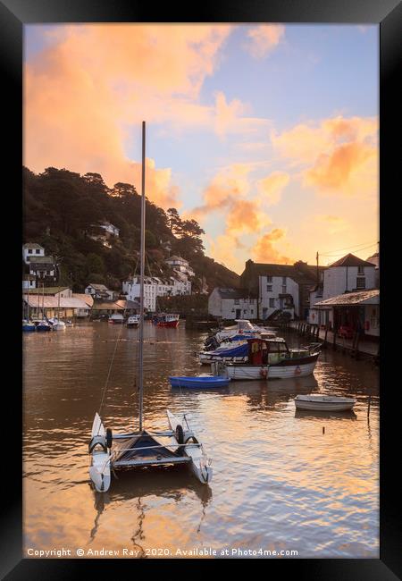 Sunrise at Polperro Framed Print by Andrew Ray