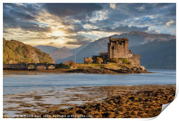 Eilean Donan castle sunset, Scotland Print by Marcia Reay