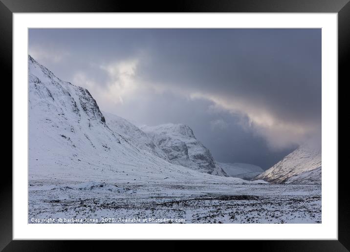 Glen Coe in Winter Highlands of Scotland Framed Mounted Print by Barbara Jones