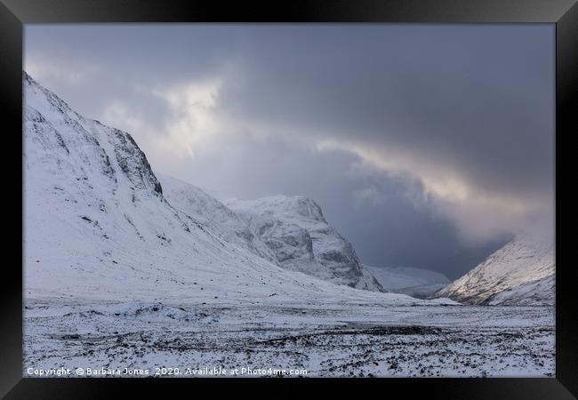 Glen Coe in Winter Highlands of Scotland Framed Print by Barbara Jones