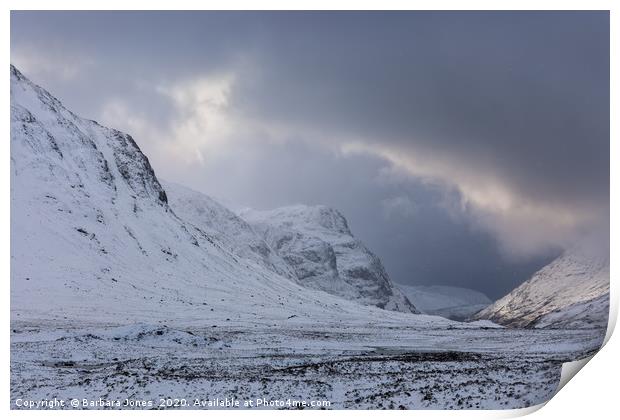 Glen Coe in Winter Highlands of Scotland Print by Barbara Jones