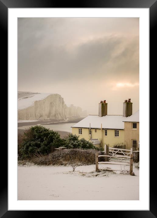 Coastguard Cottages In The Snow  Framed Mounted Print by Ben Russell