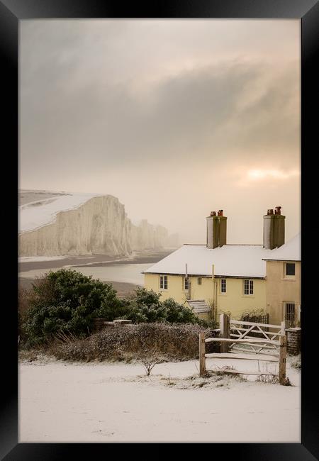 Coastguard Cottages In The Snow  Framed Print by Ben Russell