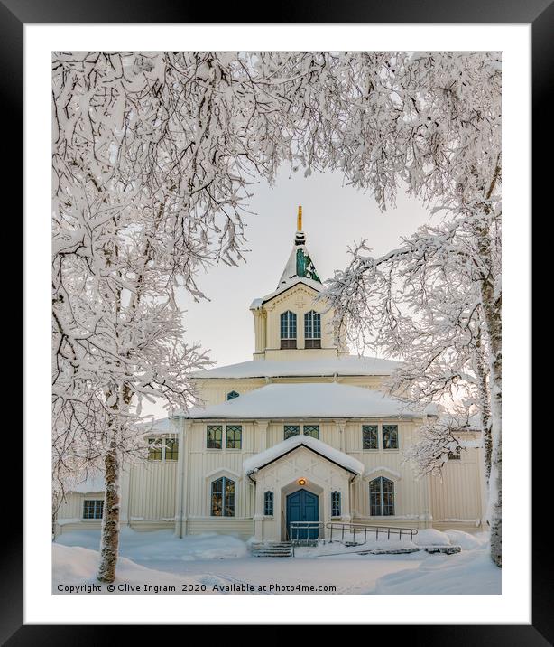 Swedish church in winter Framed Mounted Print by Clive Ingram