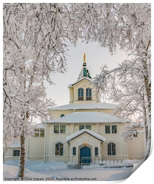 Swedish church in winter Print by Clive Ingram