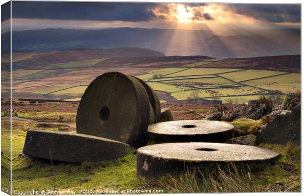 Mill Stones (Stanage Edge) Canvas Print by Andrew Ray