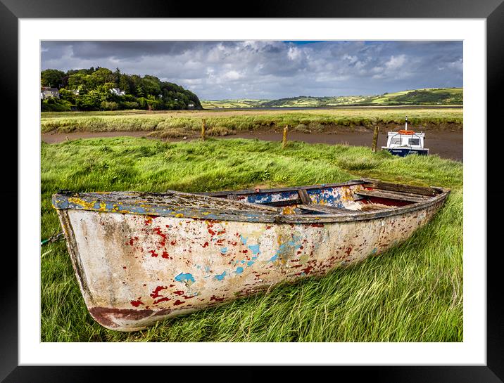 Colourful Old Boat - Laugharne, Carmarthenshire. Framed Mounted Print by Colin Allen