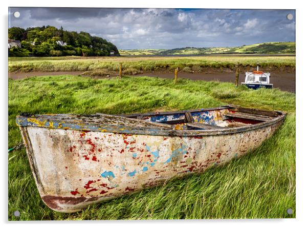 Colourful Old Boat - Laugharne, Carmarthenshire. Acrylic by Colin Allen