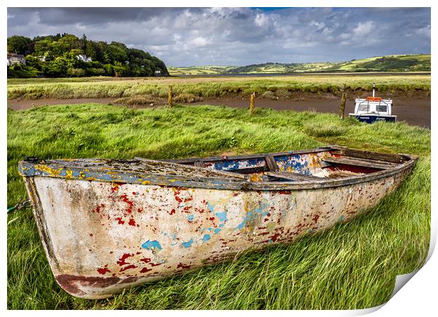Colourful Old Boat - Laugharne, Carmarthenshire. Print by Colin Allen