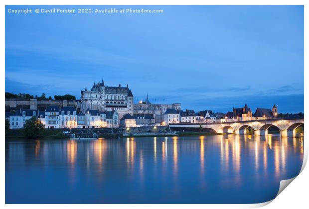 Evening Calm, Amboise and the Loire River, France Print by David Forster