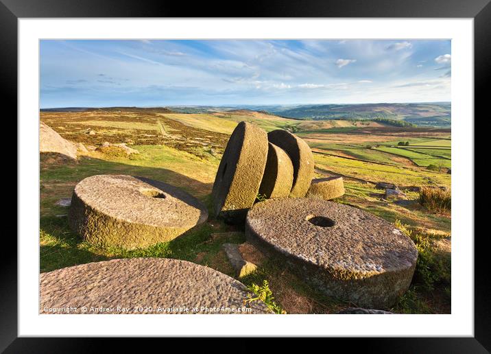Mill Stones on Stanage Edge Framed Mounted Print by Andrew Ray