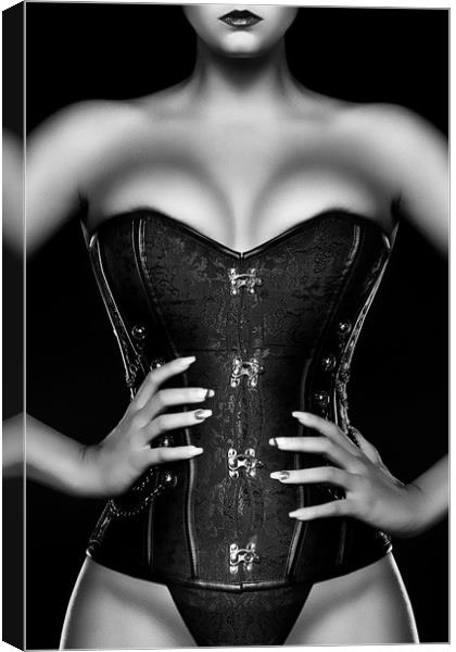 Woman wearing black corset Canvas Print by Johan Swanepoel
