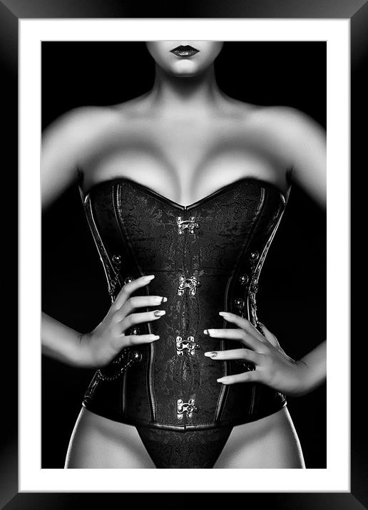 Woman wearing black corset Framed Mounted Print by Johan Swanepoel