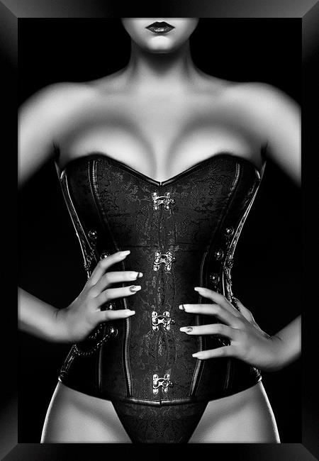 Woman wearing black corset Framed Print by Johan Swanepoel