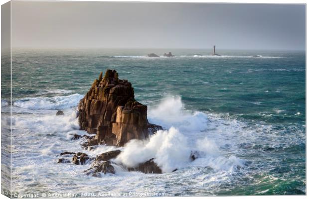 Towards Longships Lighthouse (Lands End) Canvas Print by Andrew Ray