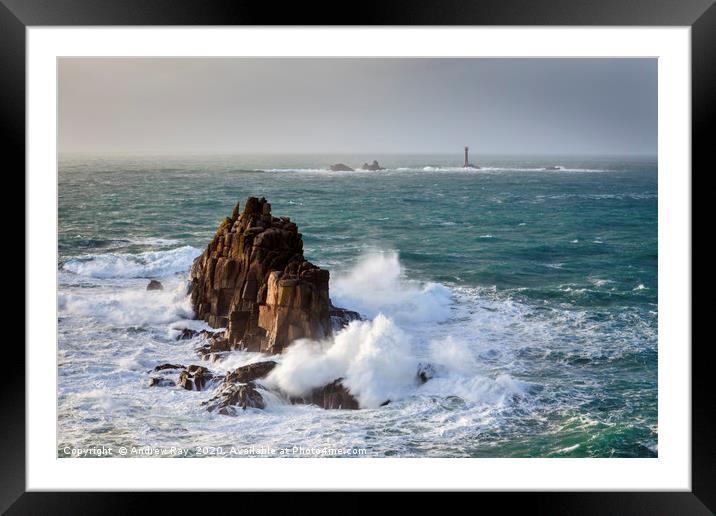 Towards Longships Lighthouse (Lands End) Framed Mounted Print by Andrew Ray