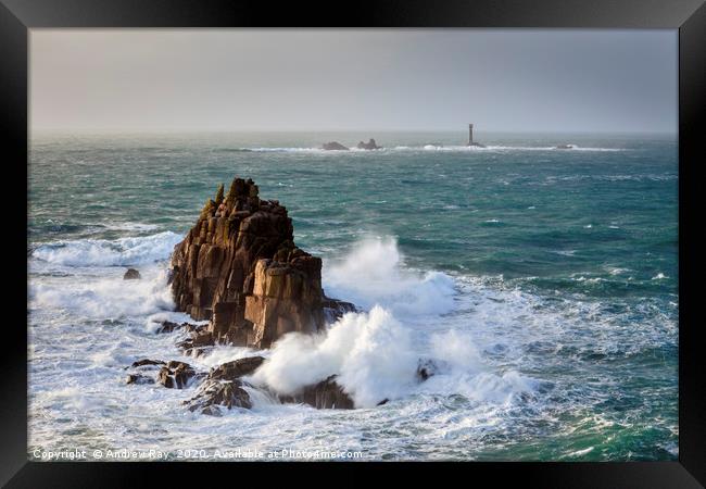 Towards Longships Lighthouse (Lands End) Framed Print by Andrew Ray