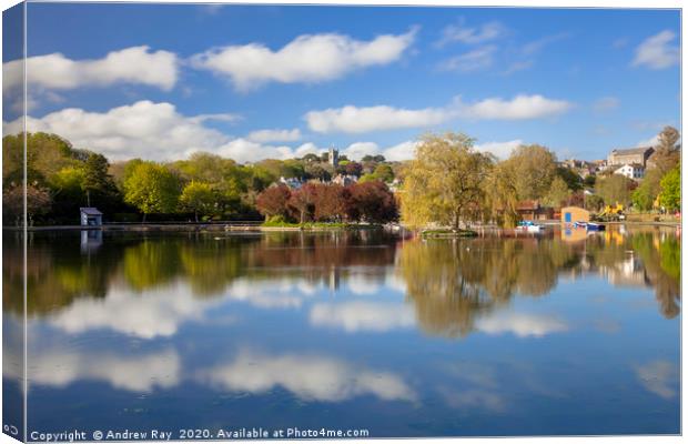 Helston Boating Lake Reflections Canvas Print by Andrew Ray