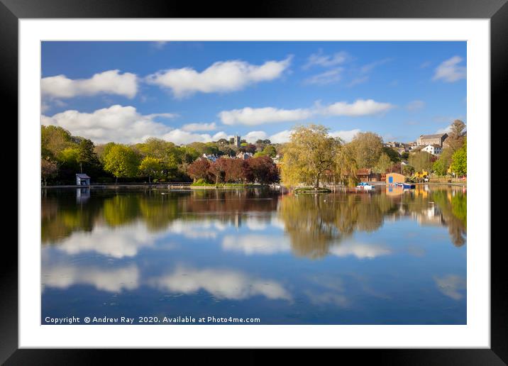 Helston Boating Lake Reflections Framed Mounted Print by Andrew Ray