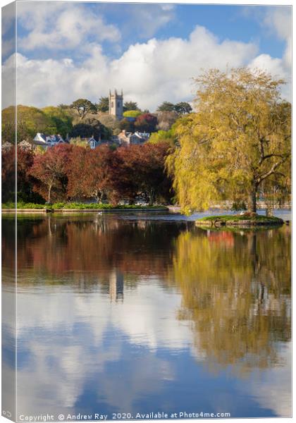 Reflections at Helston Boating Lake by Andrew Ray Canvas Print by Andrew Ray