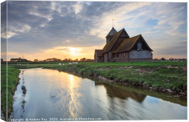 Setting Sun at Fairfield Church Canvas Print by Andrew Ray