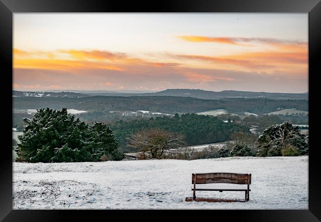 A Snowy Sunrise in the Surrey Hills Framed Print by Ben Griffin