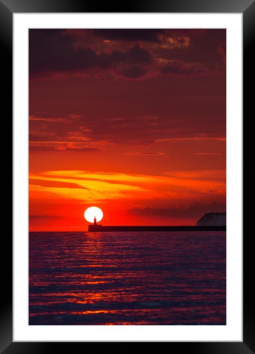 Newhaven Lighthouse At Sundown  Framed Mounted Print by Ben Russell
