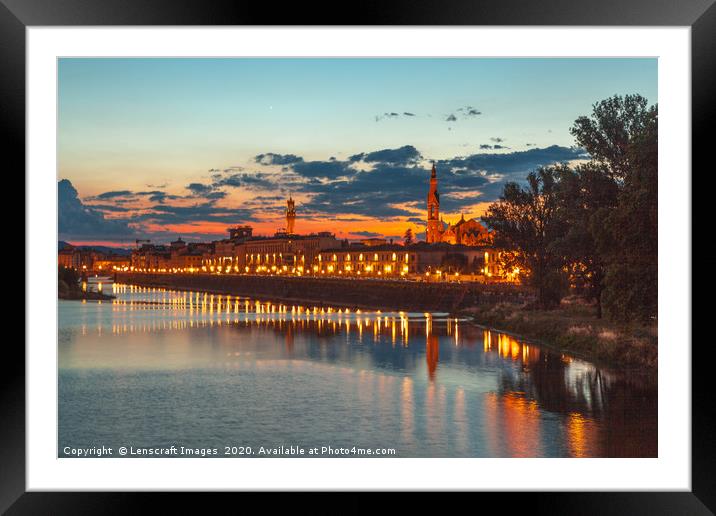 Sunset over the River Arno, Florence, Italy Framed Mounted Print by Lenscraft Images