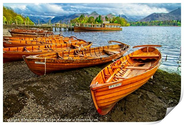 Rowing Boats at Derwent Water Print by Martyn Arnold