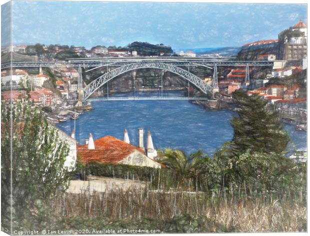 Louís1 Bridge Porto as  Digital Art Canvas Print by Ian Lewis
