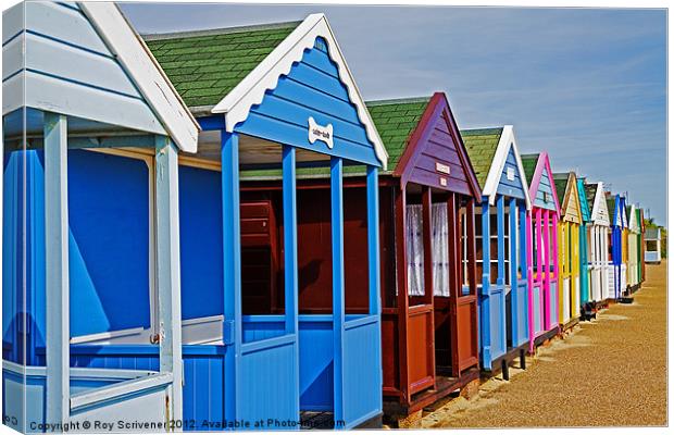 Southwold beach huts Canvas Print by Roy Scrivener