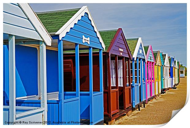 Southwold beach huts Print by Roy Scrivener