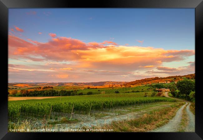 Sunset, South Tuscany, Italy Framed Print by Lenscraft Images