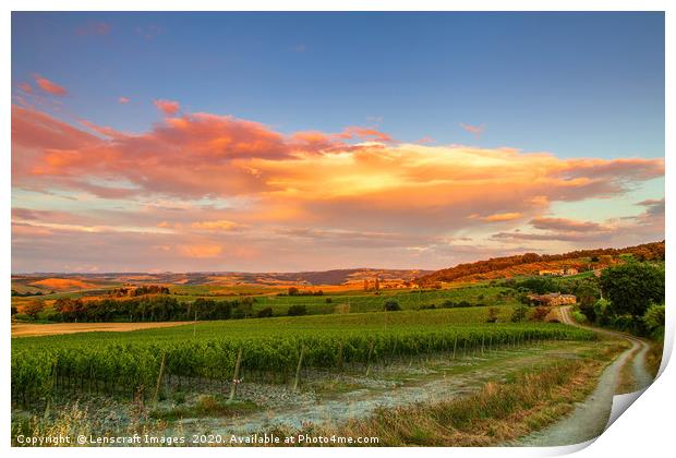 Sunset, South Tuscany, Italy Print by Lenscraft Images