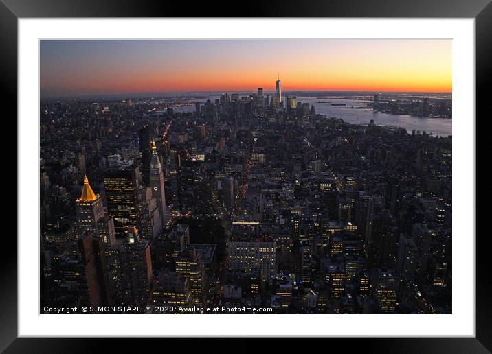 NEW YORK CITY SUNSET Framed Mounted Print by SIMON STAPLEY