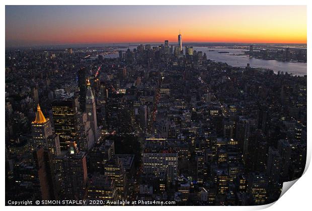 NEW YORK CITY SUNSET Print by SIMON STAPLEY