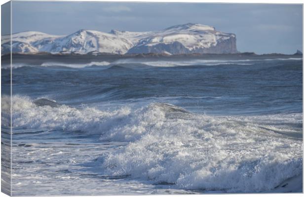 Waves crashing on Icelandic Beach Canvas Print by Christopher Stores