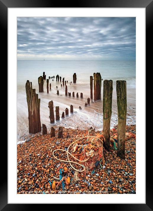 Groynes at Rye Harbour Framed Mounted Print by Andrew Ray