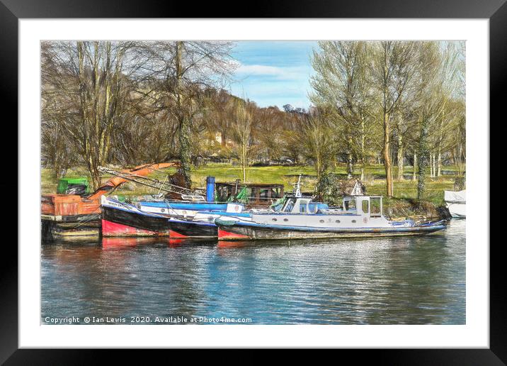 Old Boats On The Thames Framed Mounted Print by Ian Lewis