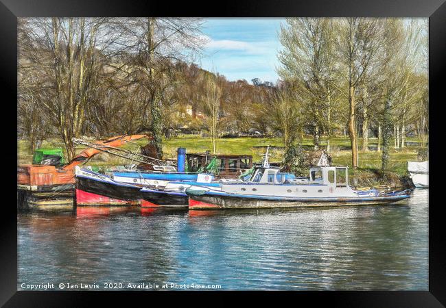 Old Boats On The Thames Framed Print by Ian Lewis