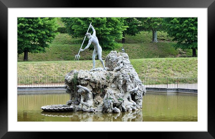 The Boboli Gardens park, Fountain of Neptune next  Framed Mounted Print by M. J. Photography