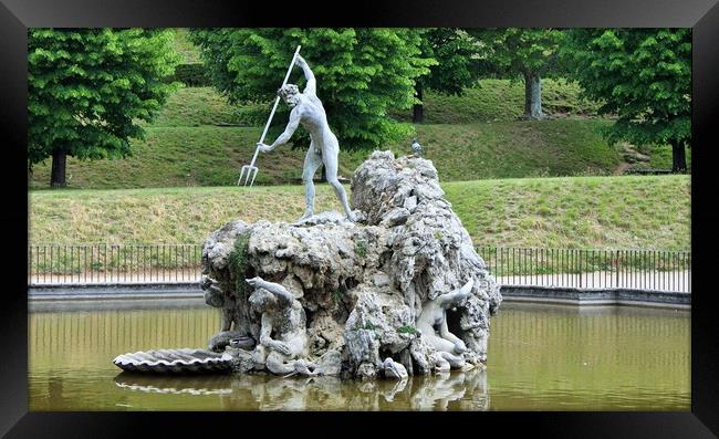The Boboli Gardens park, Fountain of Neptune next  Framed Print by M. J. Photography